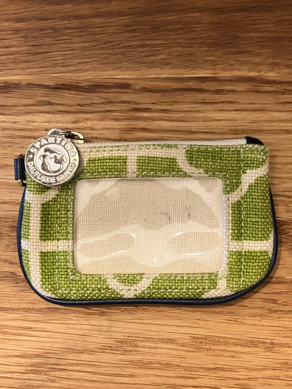Spartina Daufuskie Island Green Linen Leather Cell Wristlet Wallet